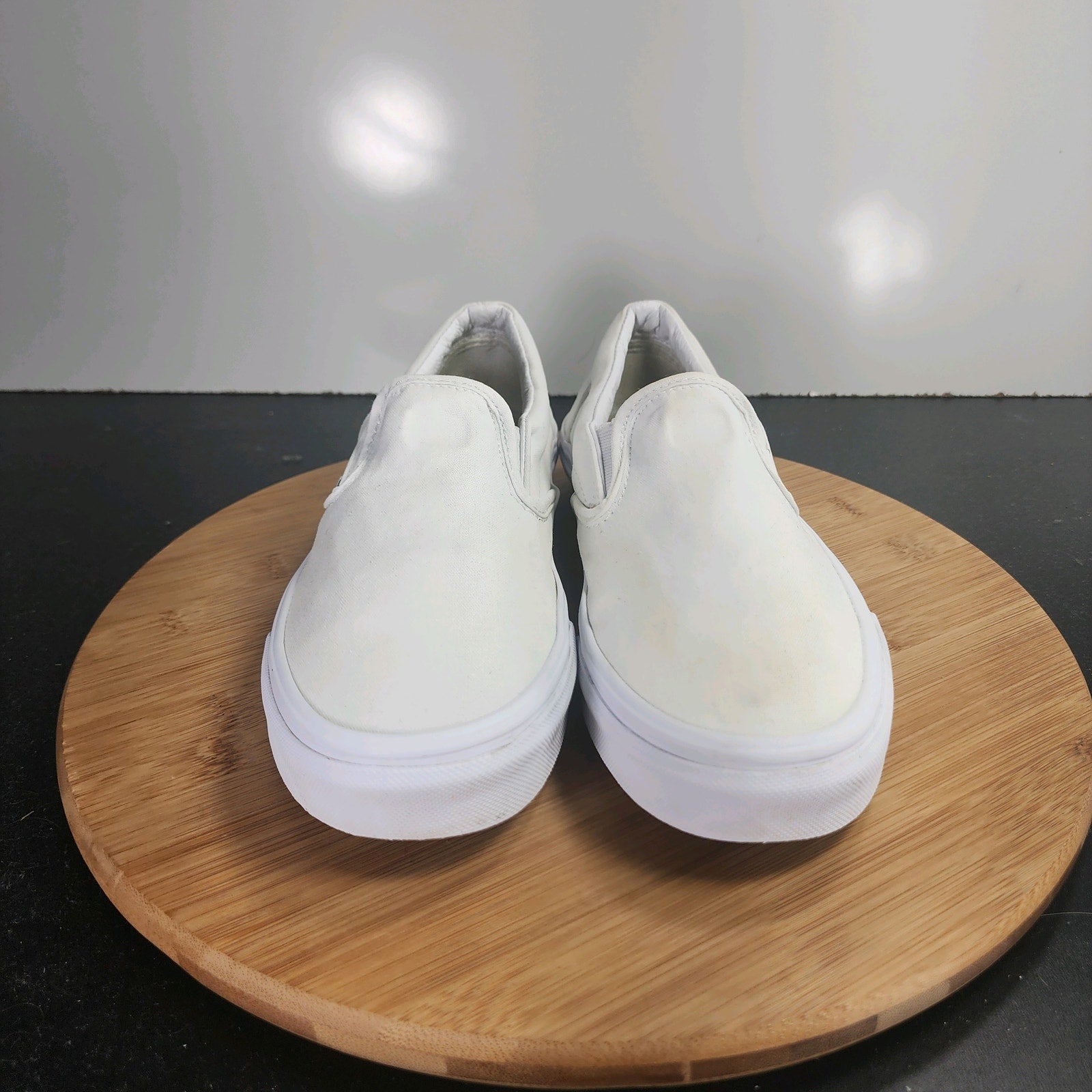 Womens Vans Classic Slip-On Sz 8.5 010019 White Canvas Skateboarding Sneakers