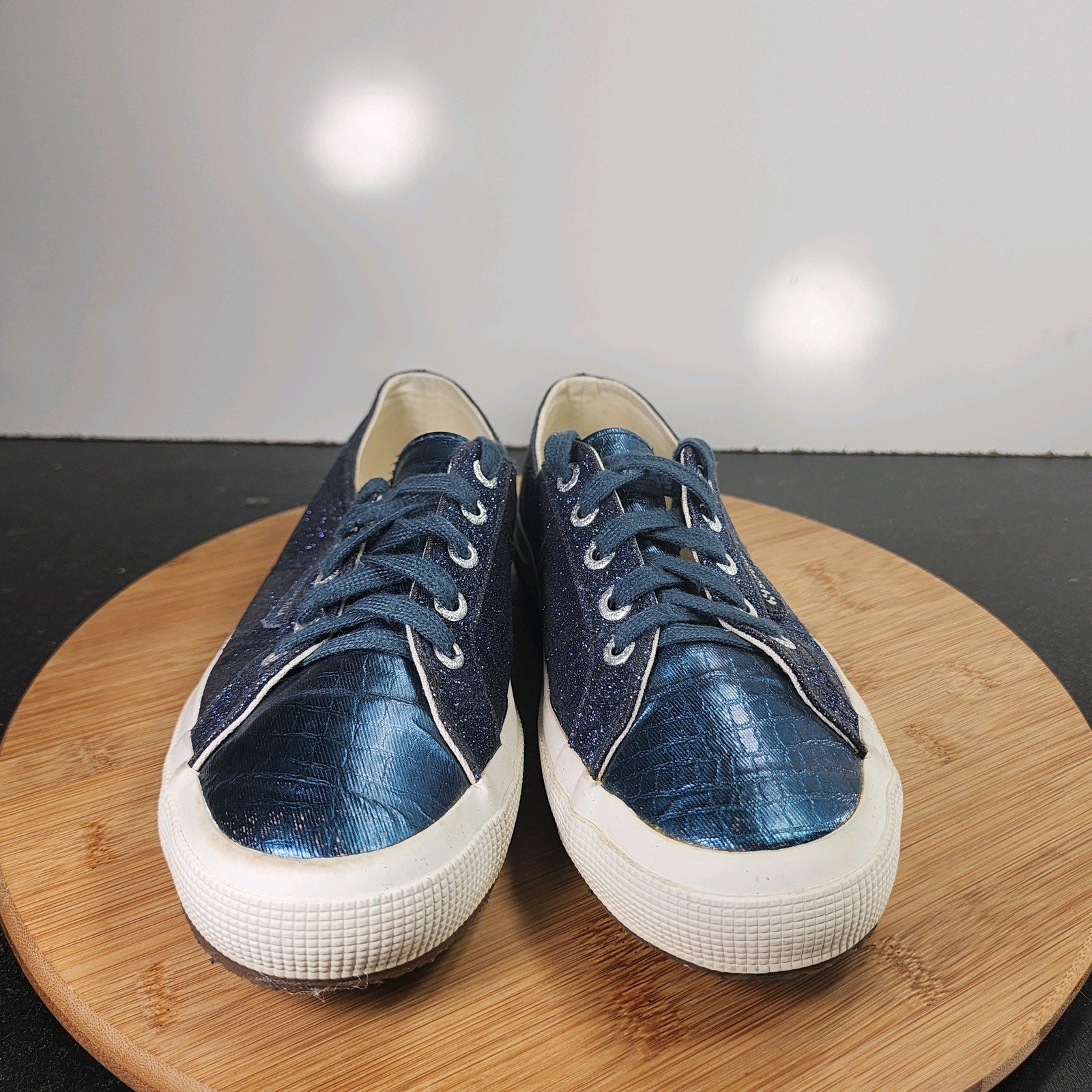 Women's Superga Cotu Classic Sz 6.5 010184 Blue Canvas Glitter Casual Sneakers