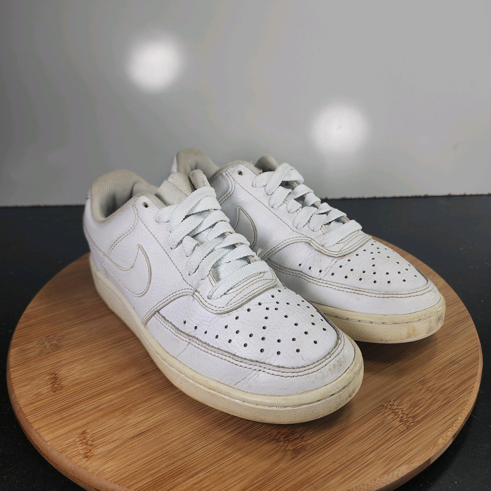 Women's Nike Court Vision Low Sz 7 010099 Triple White Leather Casual Sneakers