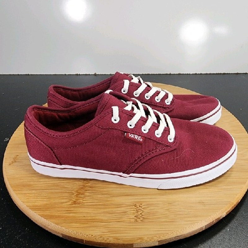 VANS Classic Low Sz 6 Womens 009161 Burgundy White Canvas Skateboarding Sneakers