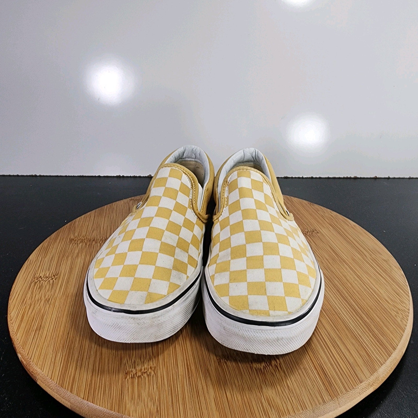 VANS Classic Slip On Sz 7Womens 009397 White Yellow Check Skateboarding Sneakers