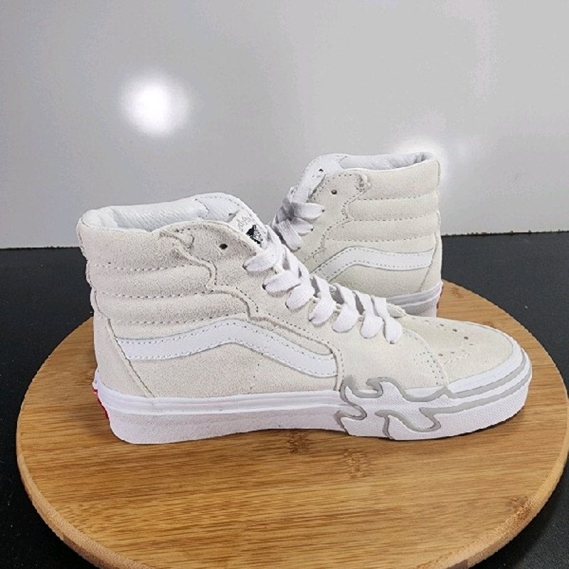 VANS Sk8-Hi Flame Sz 5.5 Womens 009250 White Gray Suede Skateboarding Sneakers