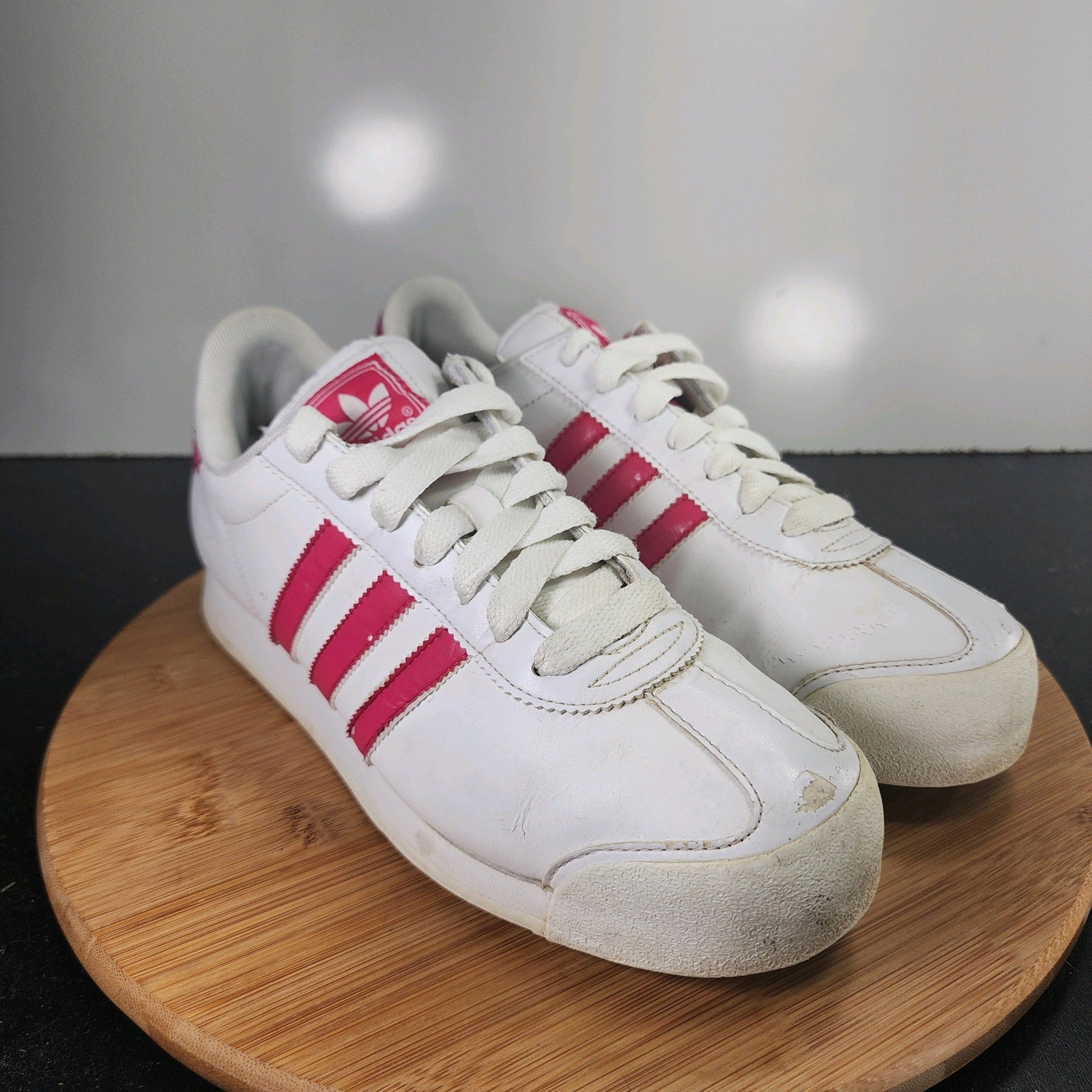 Womens Adidas Gazelle Low Sz 9 010200 White Pink Leather Casual Walking Sneakers