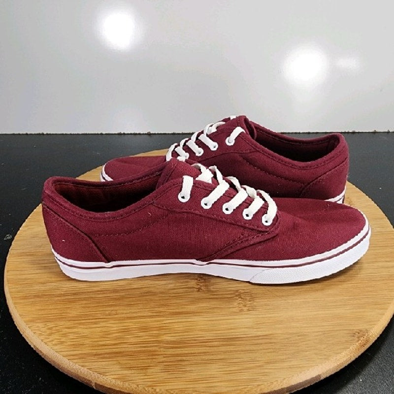 VANS Classic Low Sz 6 Womens 009161 Burgundy White Canvas Skateboarding Sneakers