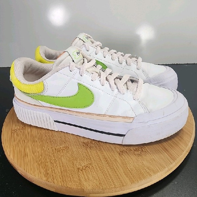 Nike Court Legacy Lift Low Sz 10.5 Womens 009109 White Green Running Sneakers