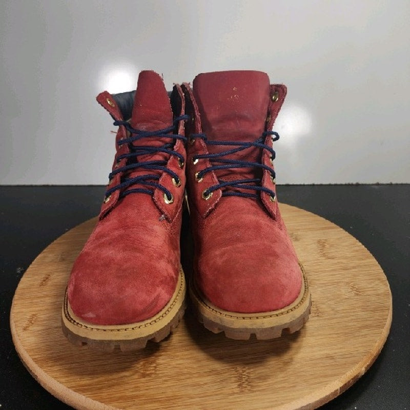 Timberland 6 Inch Mid Sz 5 Youth=6.5Womens 009084 Red Blue Leather Ankle Boots