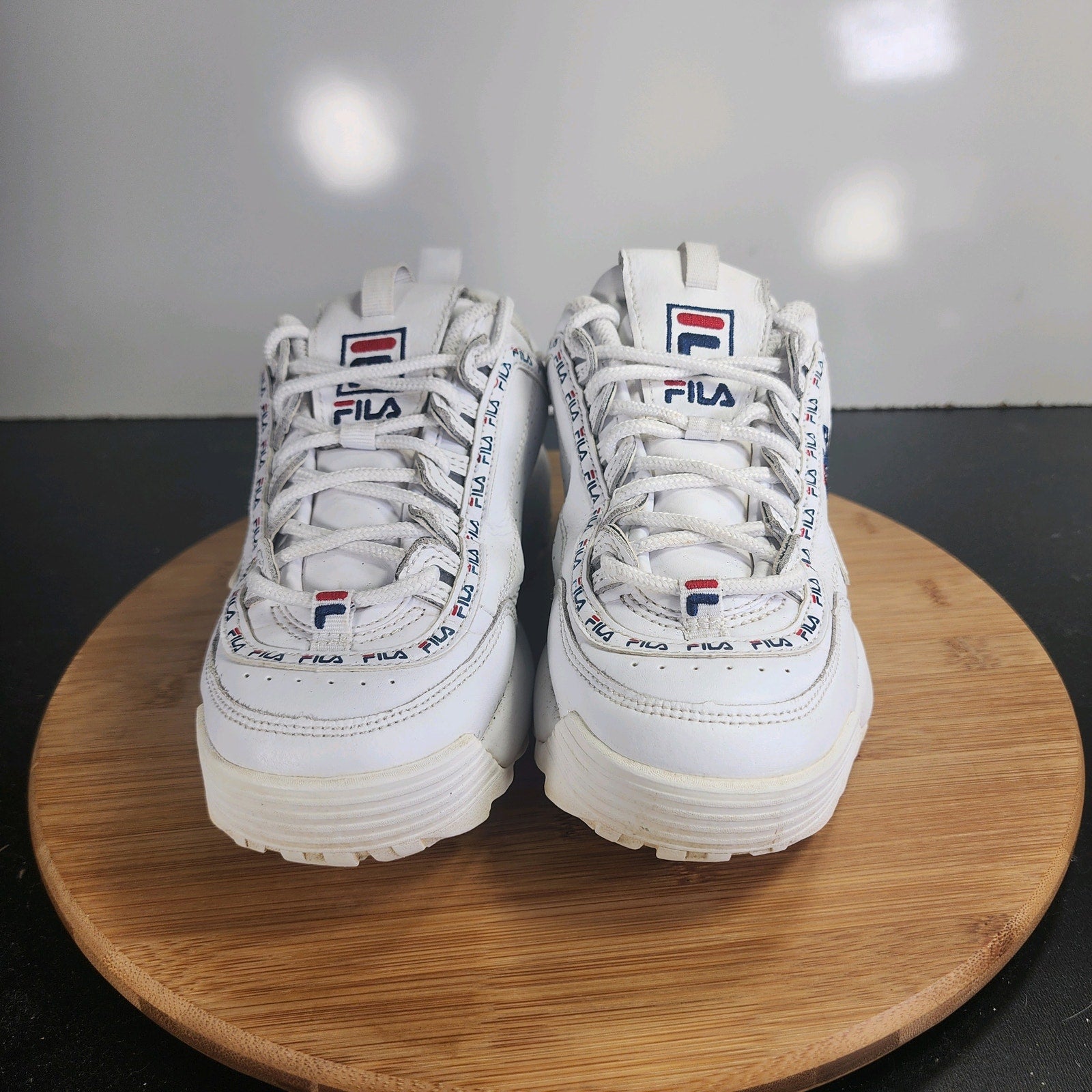 Sz 4.5Youth Fit 6Womens FILA Disruptor II 009871 White Leather Athletic Sneakers