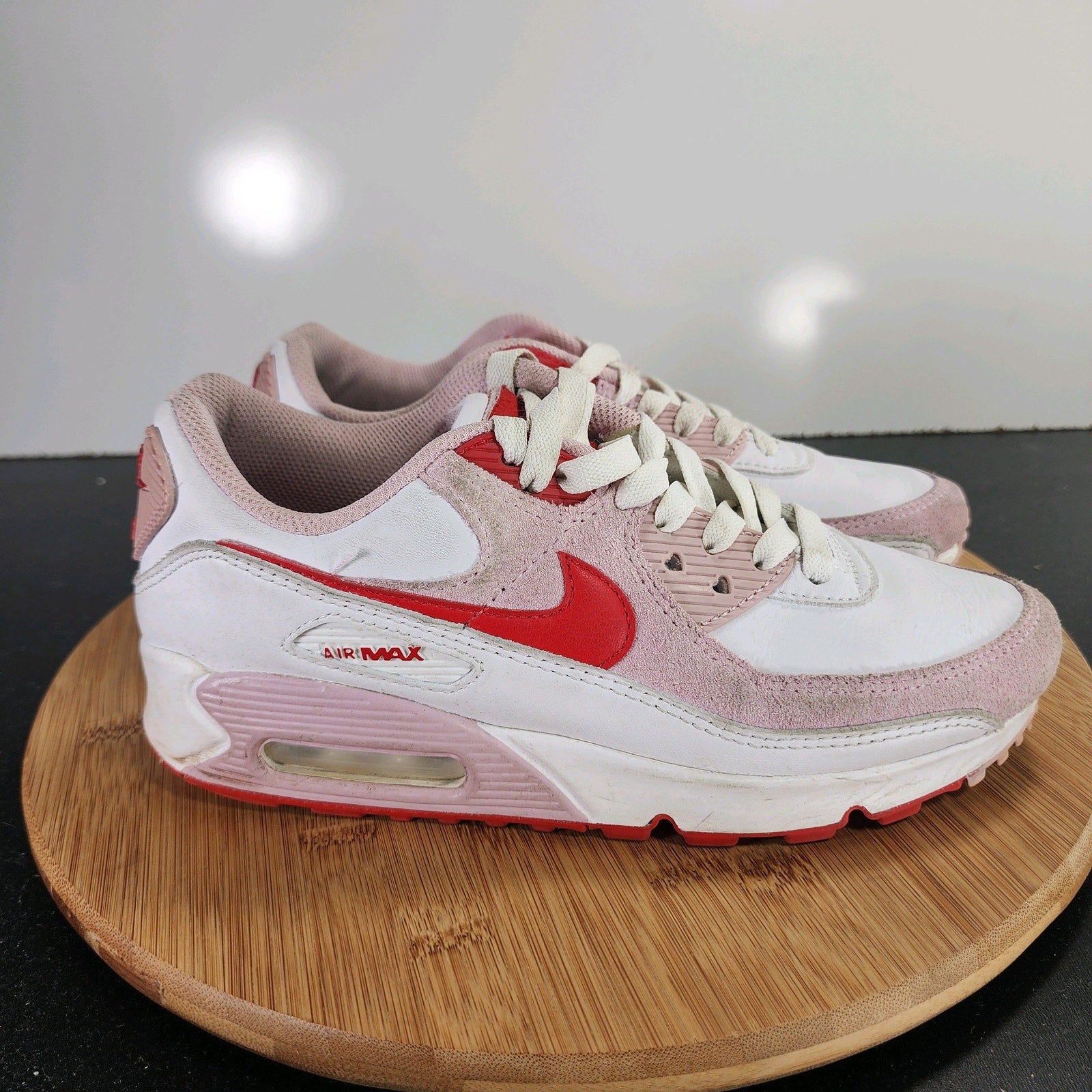 Nike Air Max 90 Sz 7 Womens 009619 White Pink Leather Running Casual  Sneakers