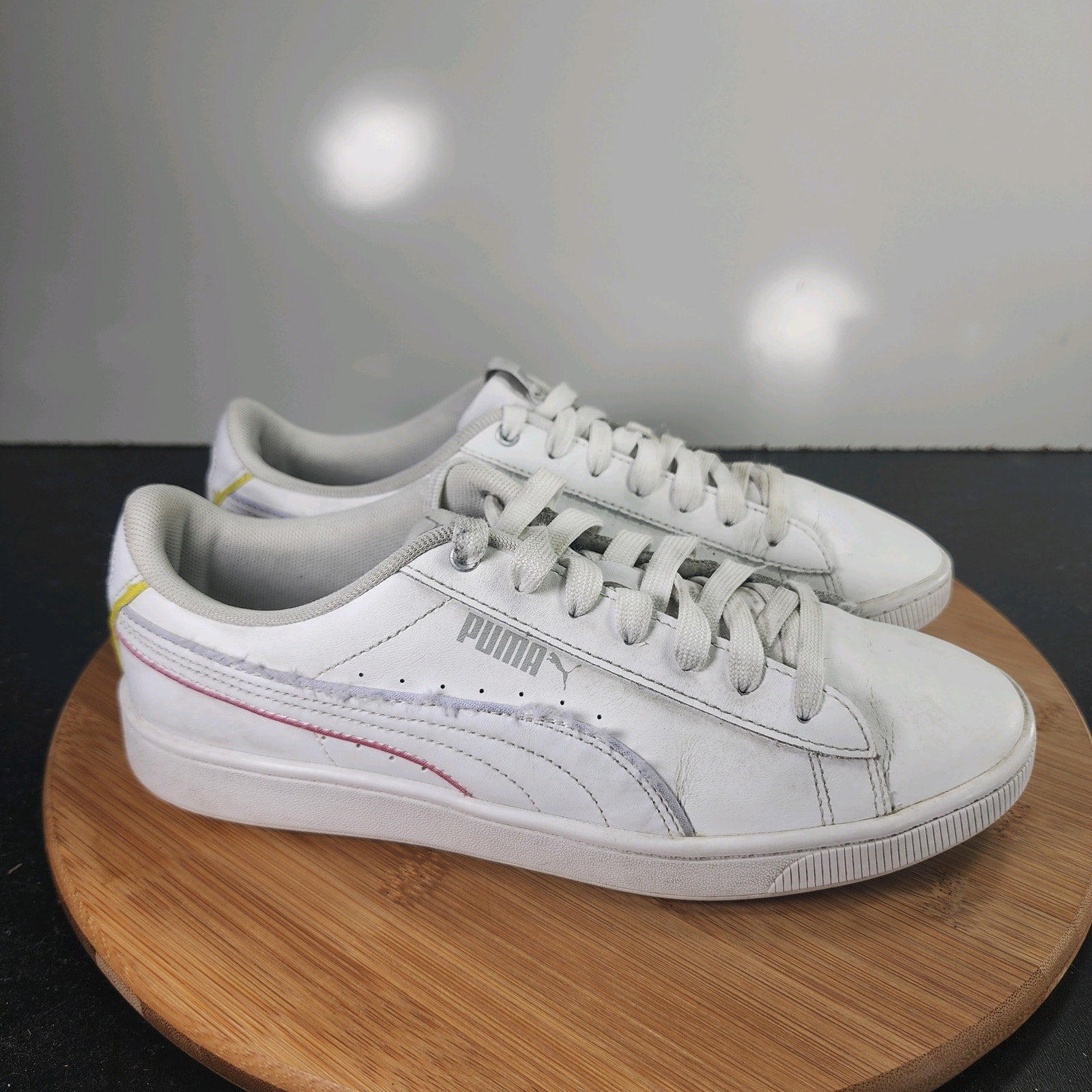 Womens Puma Smash v2 Low Sz 8 010223 White Leather Running Casual Sneakers Shoes