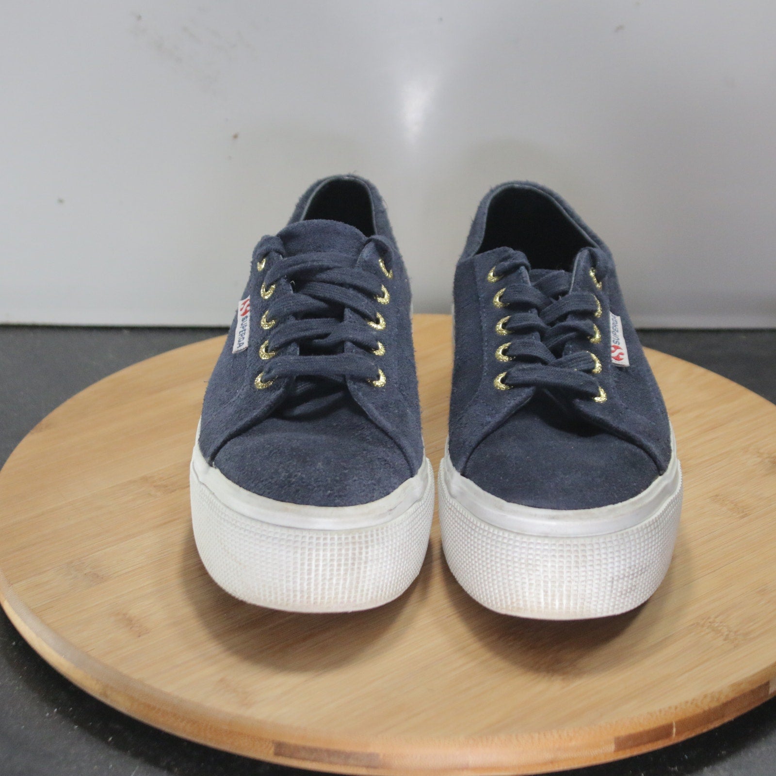 Superga 2750 Sz 5.5 Womens 008804 Navy Blue White Leather Casual Sneakers Shoes