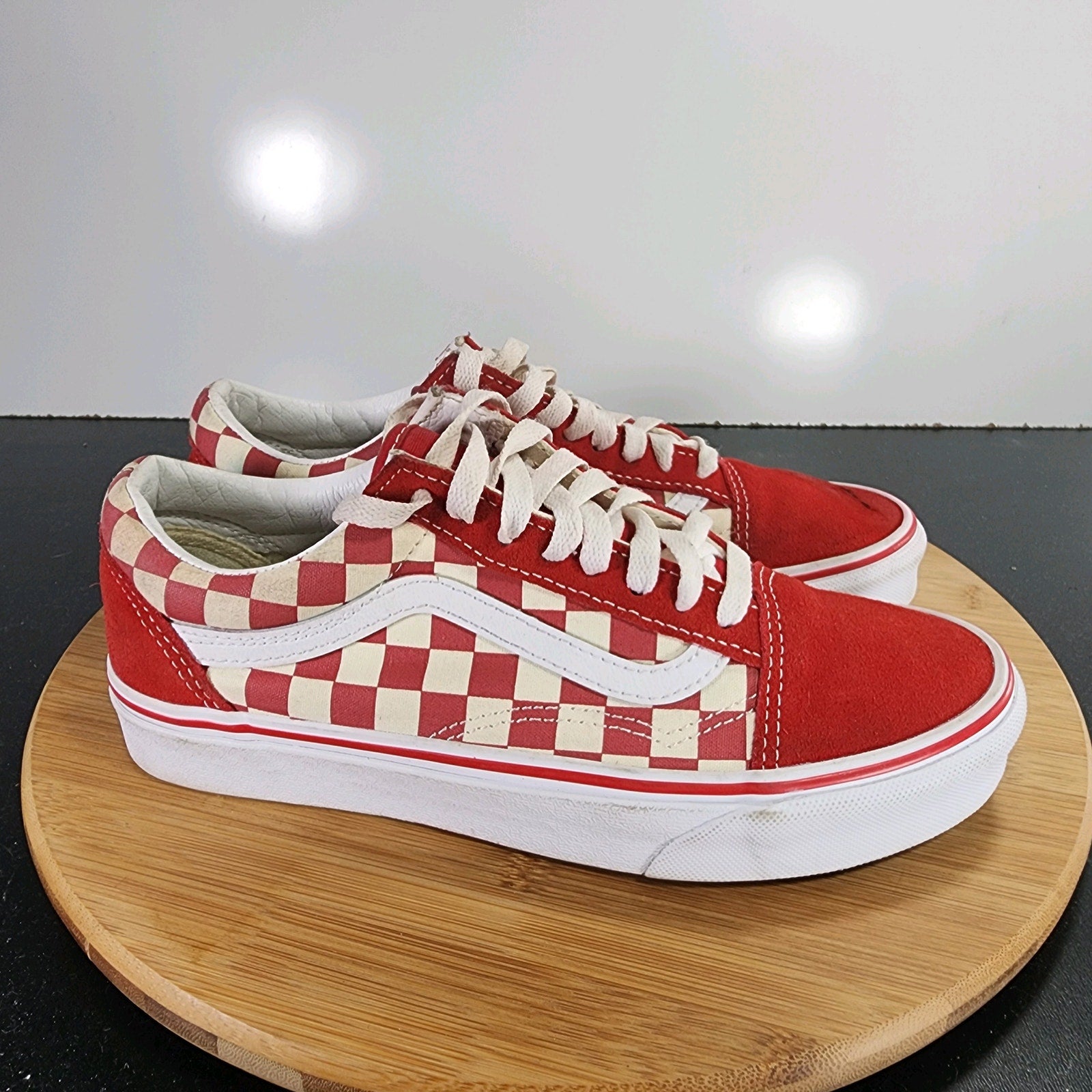 VANS Old Skool Sz 8 Womens 009414 White Red Check Skateboarding Sneakers Shoes