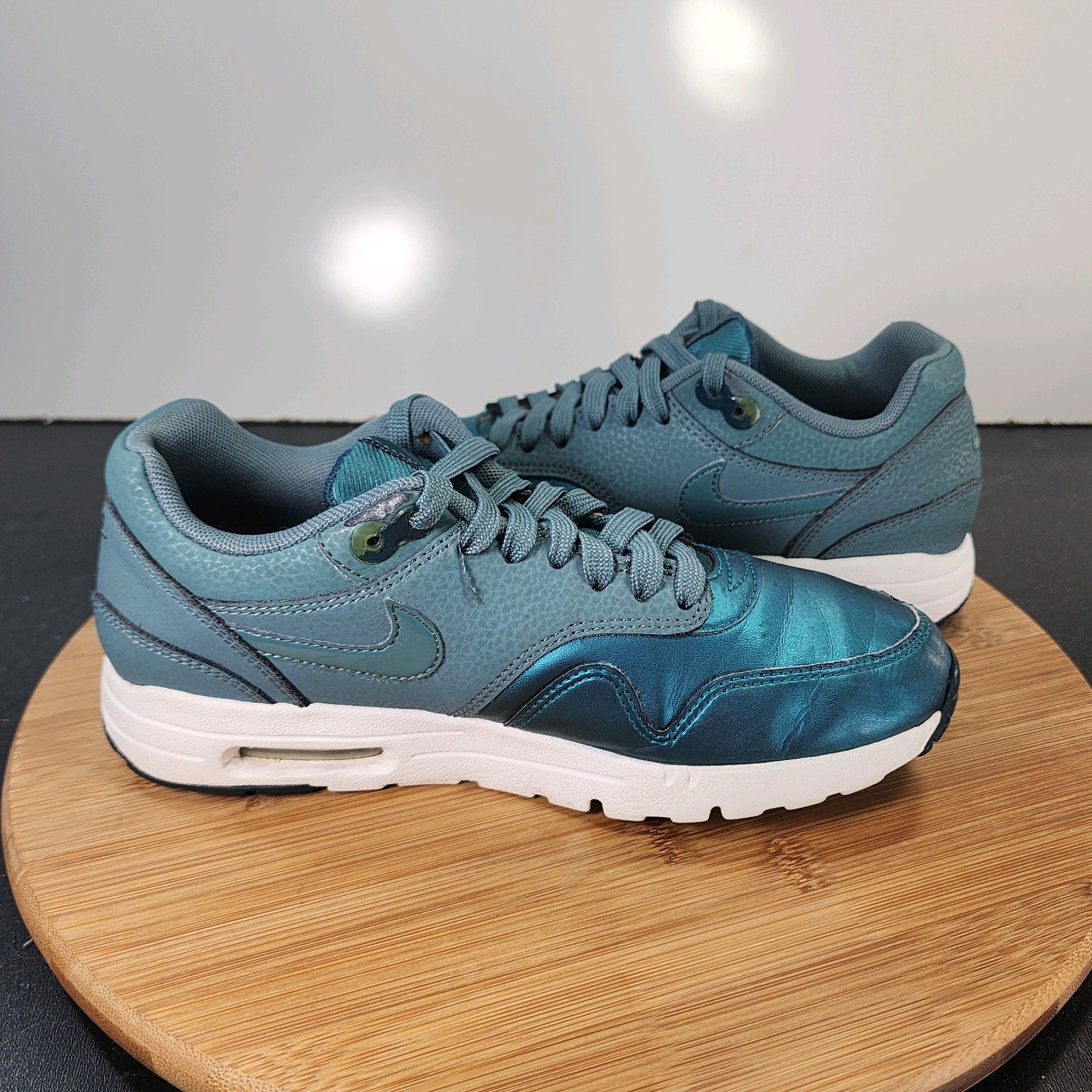 Women's Nike Air Max 1 Low Sz 6 010311 Teal Blue Leather Running Sneakers Shoes