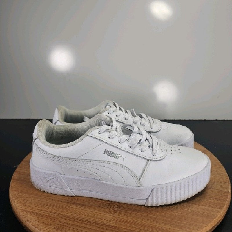 PUMA Carina Low Sz 7.5 Womens 008906 Triple White Leather Casual Sneakers Shoes