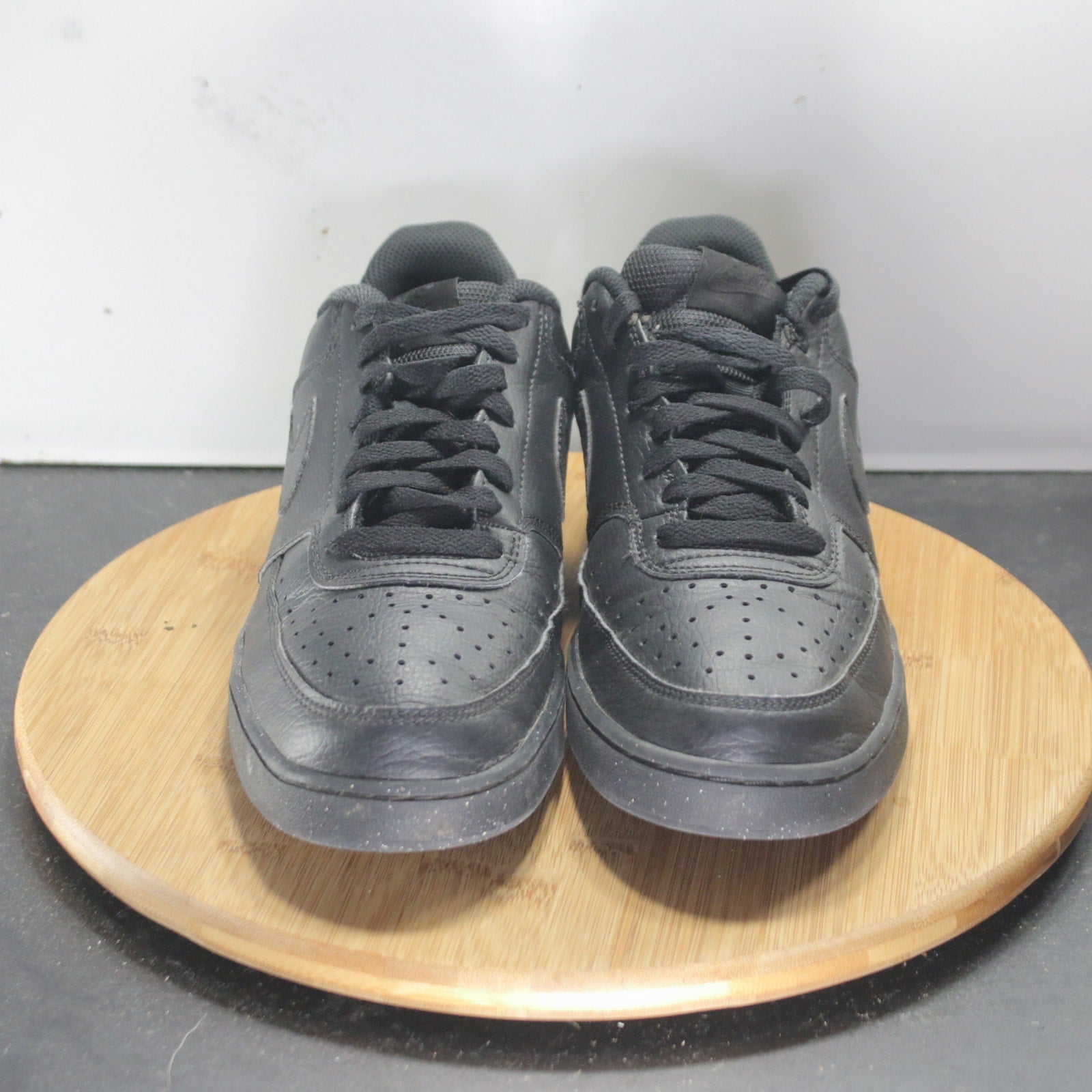 Nike Court Vision Low Sz 9.5 Mens 008773 Triple Black Leather Casual Sneakers