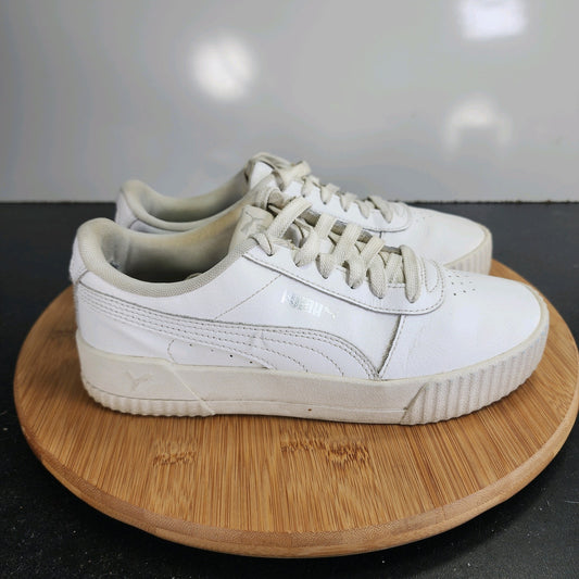 Womens PUMA Carina Low Sz 7.5 009899 White Leather Casual Lifestyle Sneakers