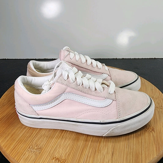 Women's Vans Old Skool Low Sz 5 010212 Pink White Canvas Skateboarding Sneakers