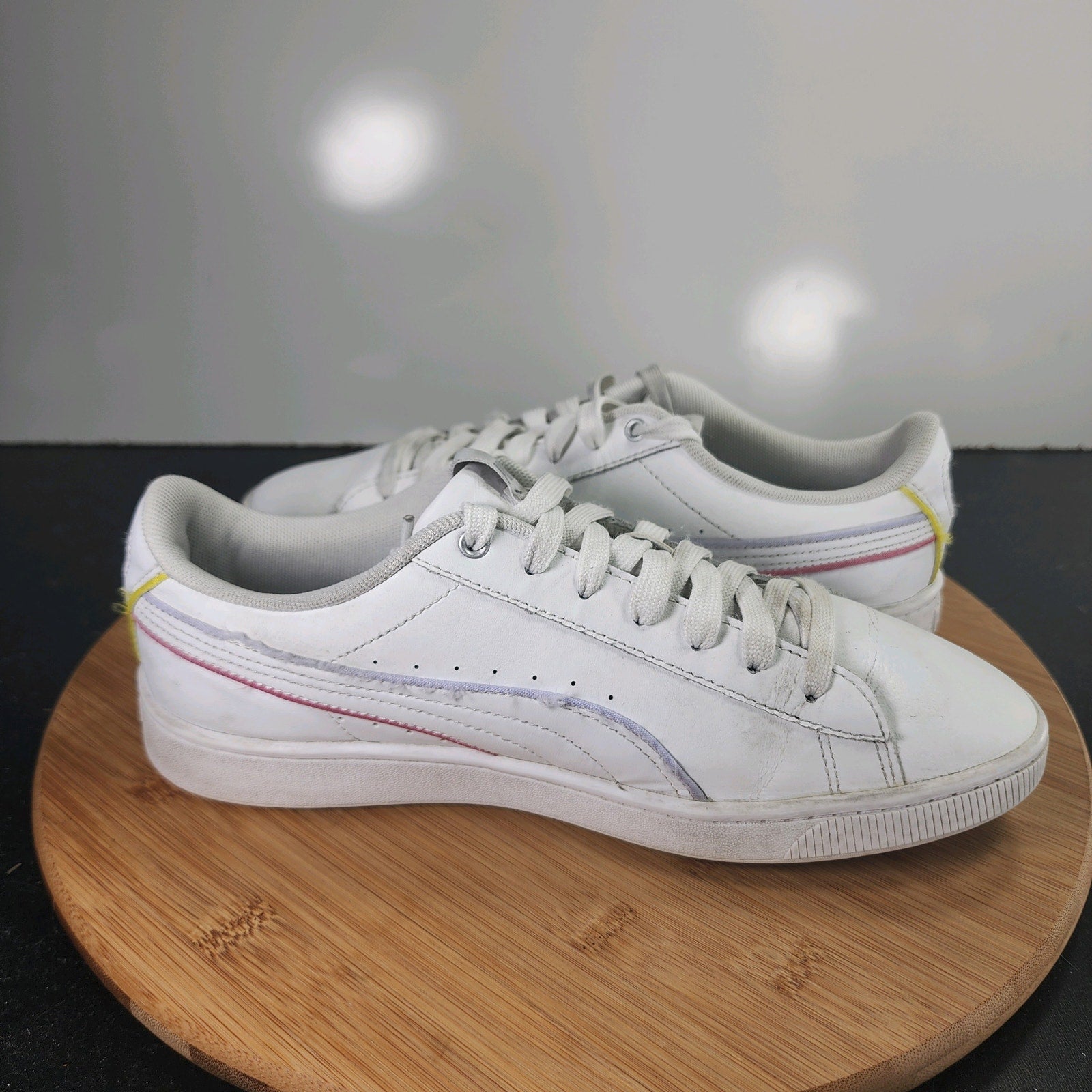 Womens Puma Smash v2 Low Sz 8 010223 White Leather Running Casual Sneakers Shoes