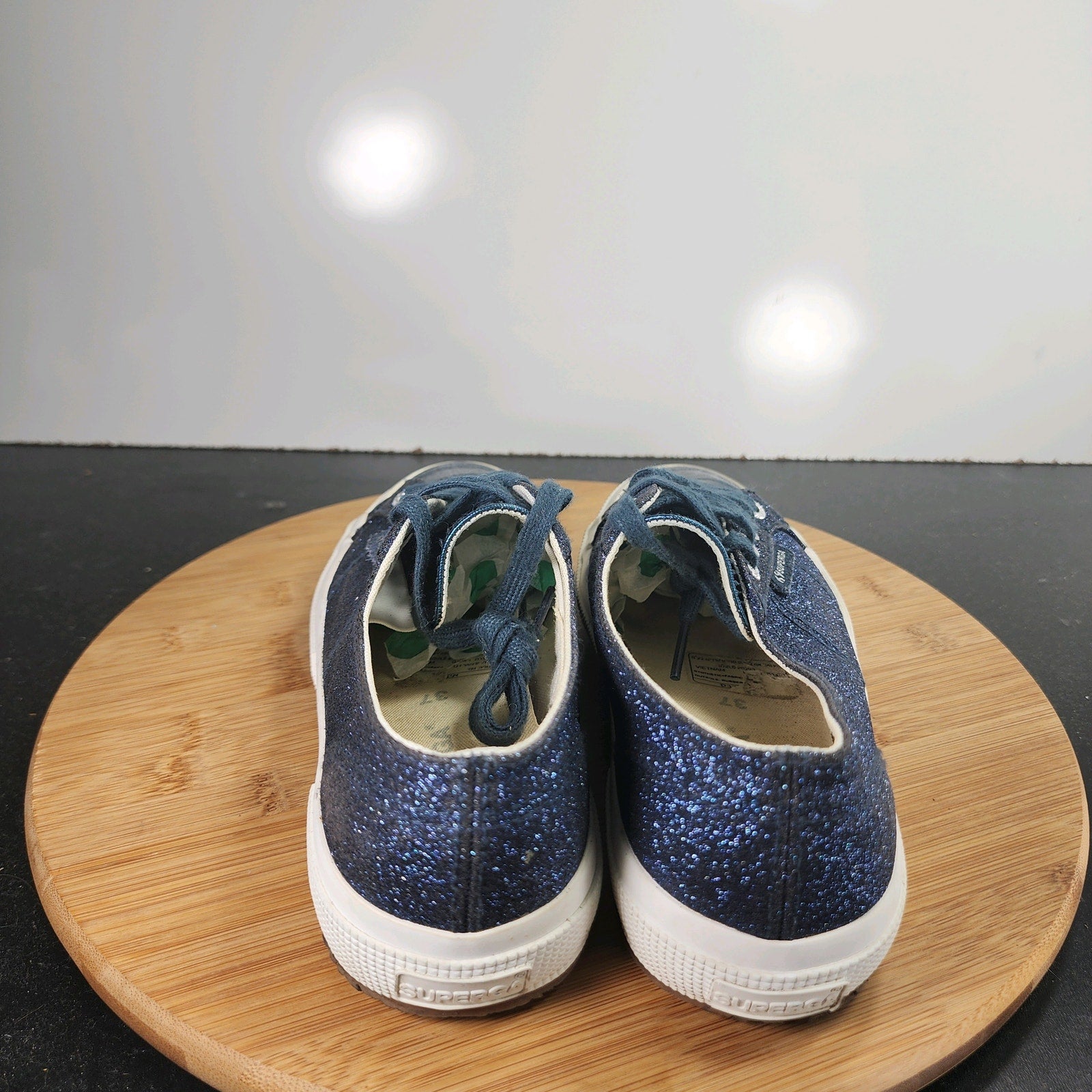 Women's Superga Cotu Classic Sz 6.5 010184 Blue Canvas Glitter Casual Sneakers