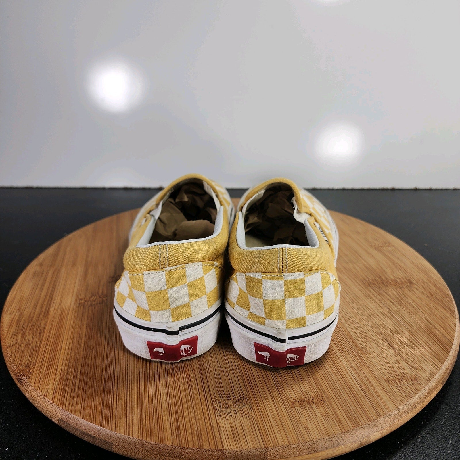 VANS Classic Slip On Sz 7Womens 009397 White Yellow Check Skateboarding Sneakers