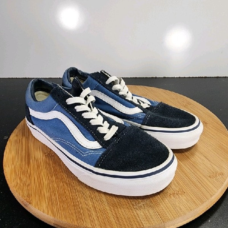 VANS Old Skool Low Sz 6 Womens 009168 Black Blue White Canvas Skating Sneakers