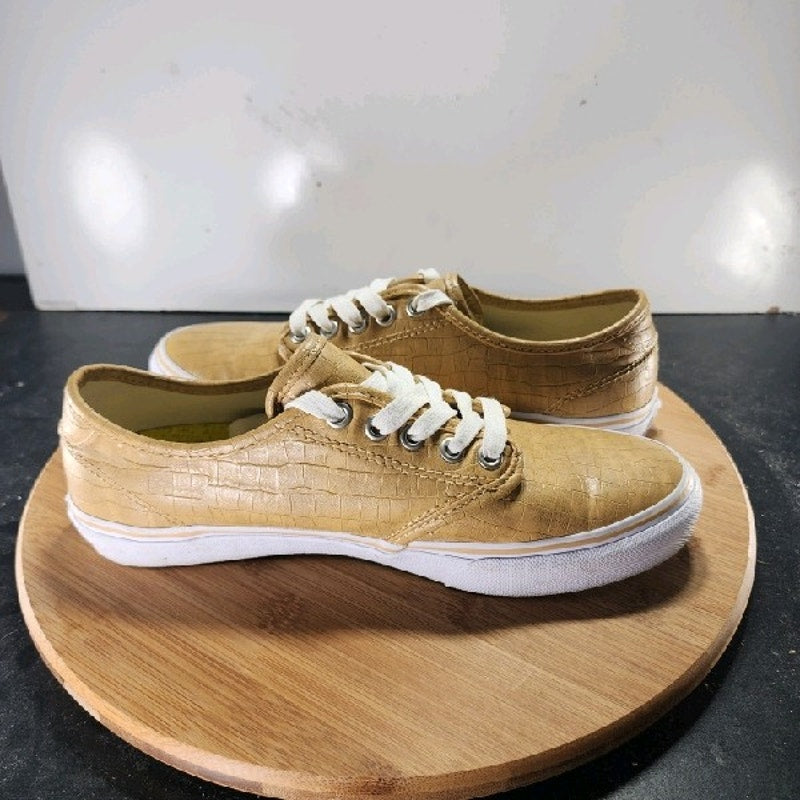 VANS Camden Low Sz 8.5 Womens 008907 Tan White Leather Skateboarding Sneakers