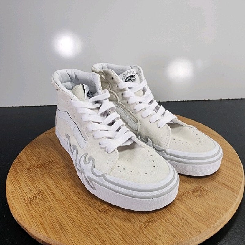 VANS Sk8-Hi Flame Sz 5.5 Womens 009250 White Gray Suede Skateboarding Sneakers