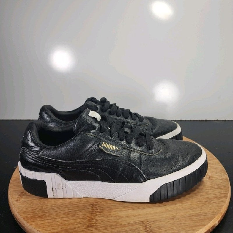 PUMA Cali Bold Sz 8.5 Womens 008917 Black Metallic Gold Leather Casual Sneakers