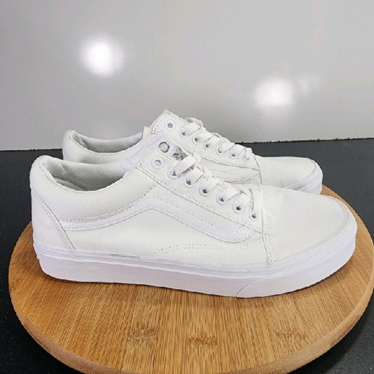 VANS Old Skool Low Sz 10Womens 009235 Triple White Canvas Skating Sneakers Shoes