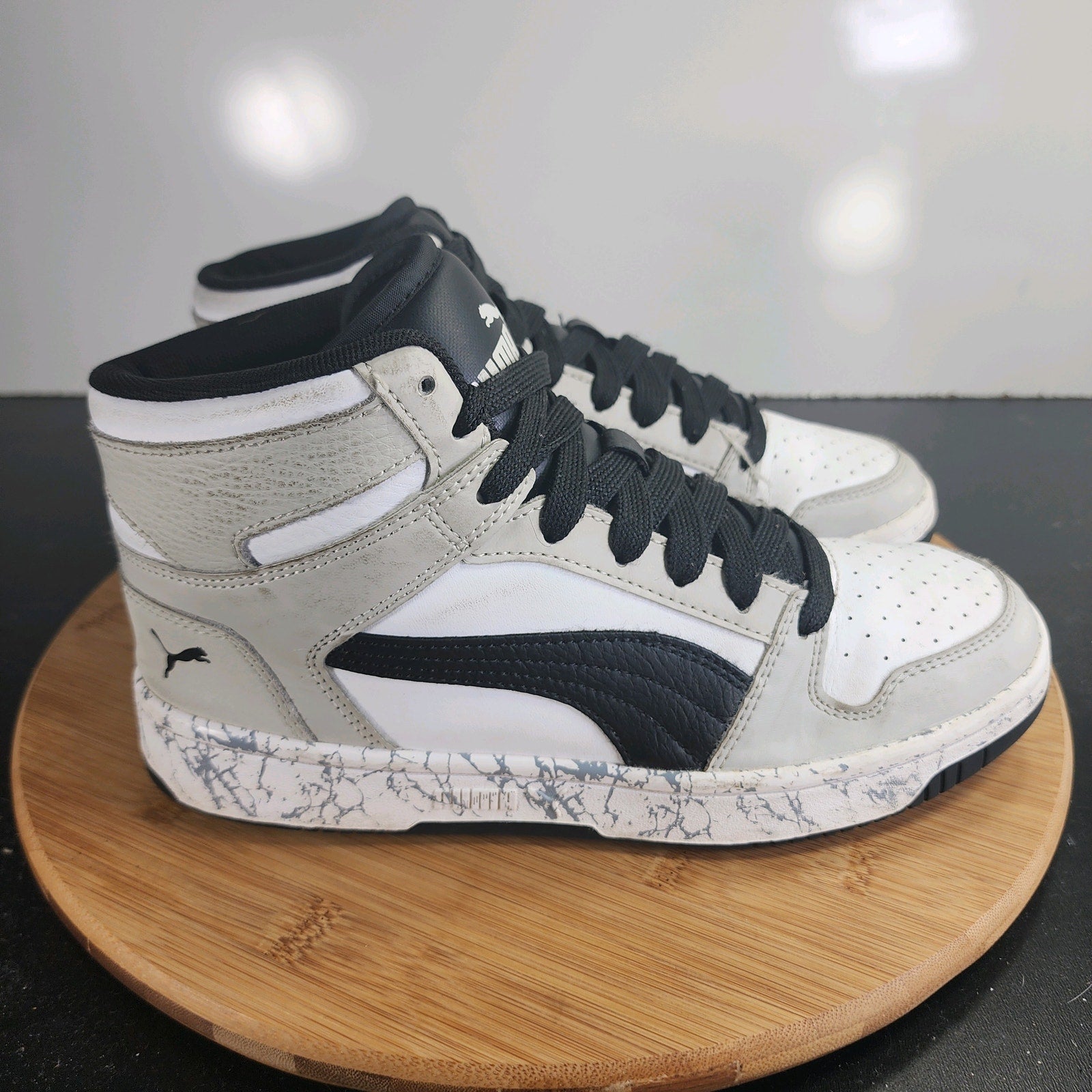 Sz 6 Youth Fit 7.5Womens PUMA Rebound High 009851 White Leather Basketball Shoes