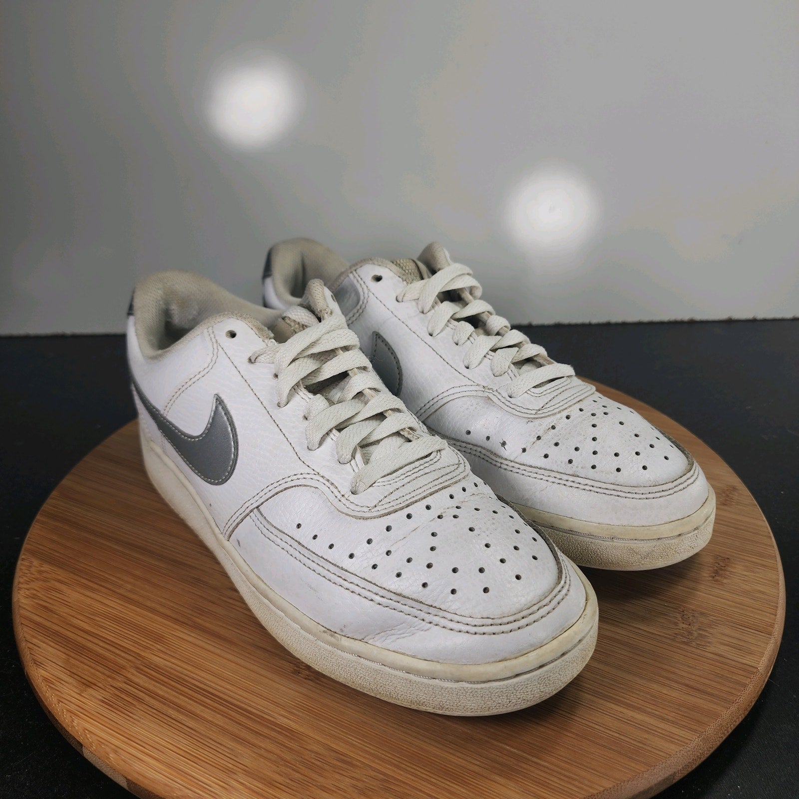 Women's Nike Court Vision Low Sz 8 010102 Triple White Leather Casual Sneakers