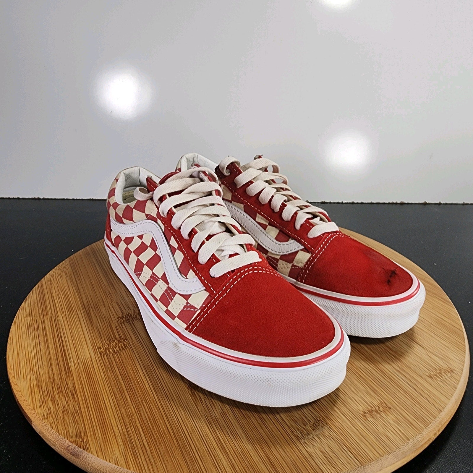 VANS Old Skool Sz 8 Womens 009414 White Red Check Skateboarding Sneakers Shoes