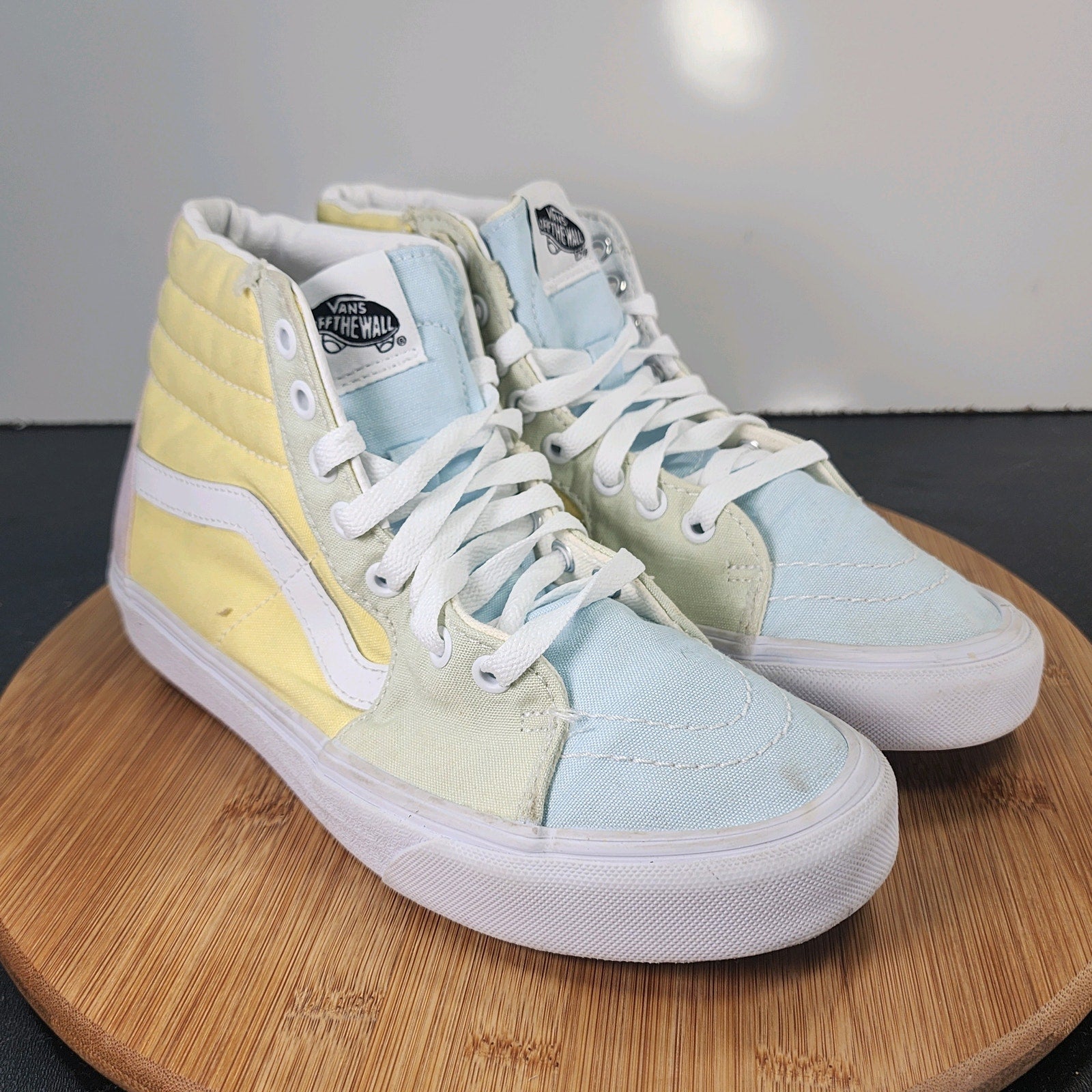 Women's Vans Sk8-Hi Sz 8 010288 Yellow Blue Canvas Skateboarding Sneakers Shoes