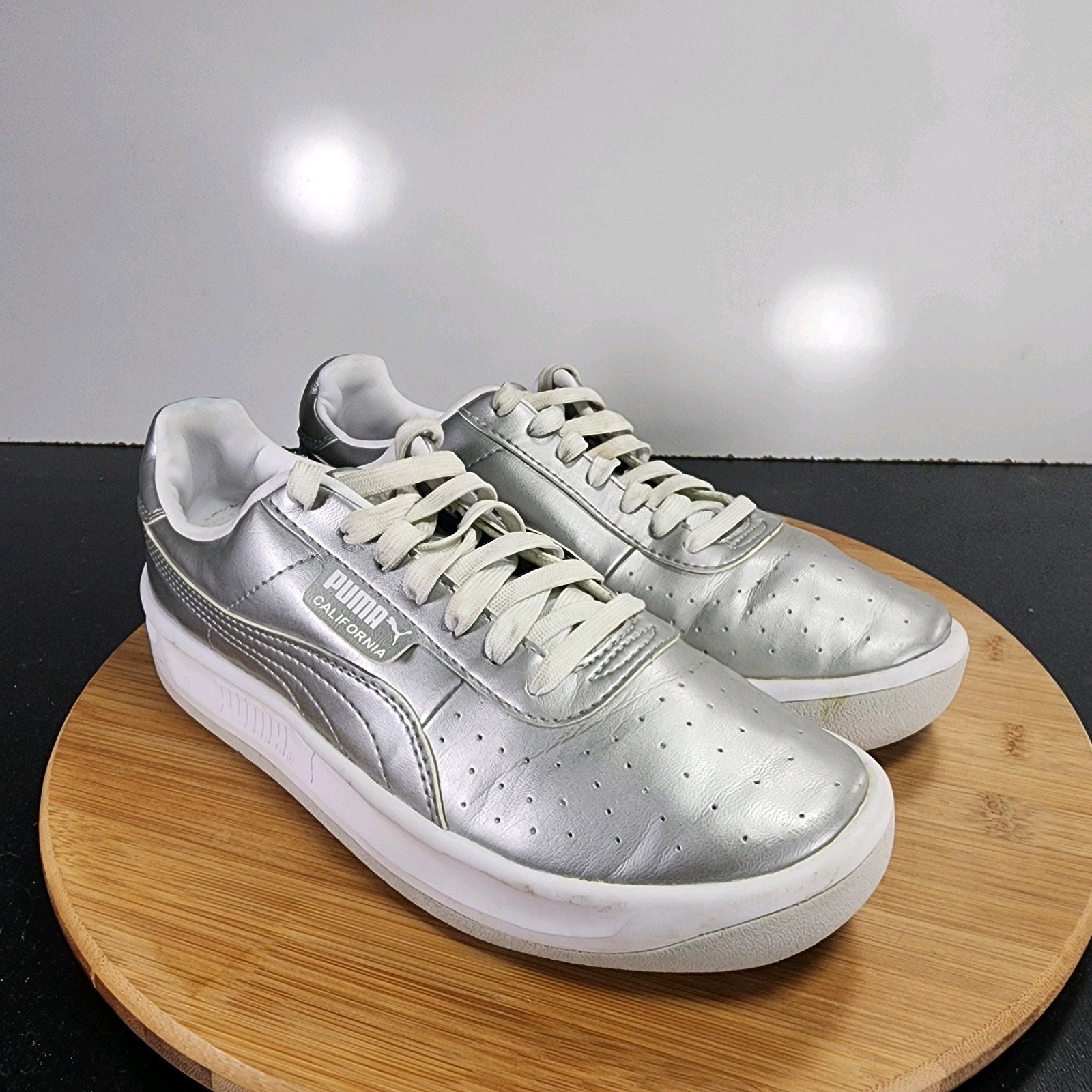 PUMA California Sz 6Youth=7.5Womens 009377 Gray Metallic Leather Casual Sneakers