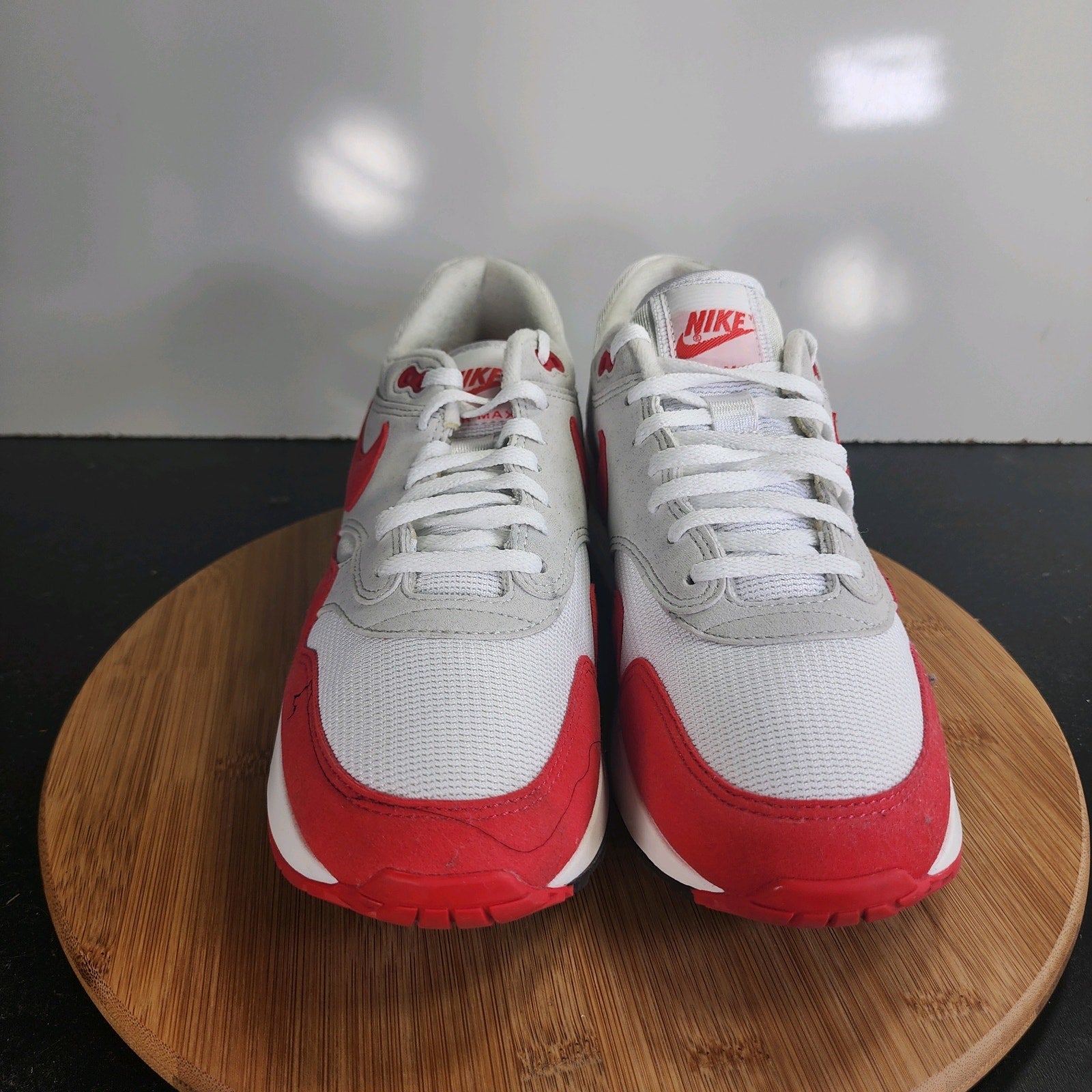 Men's Nike Air Max 1 Sz 9.5 010034 Red White Mesh Suede Running Sneakers  Shoes