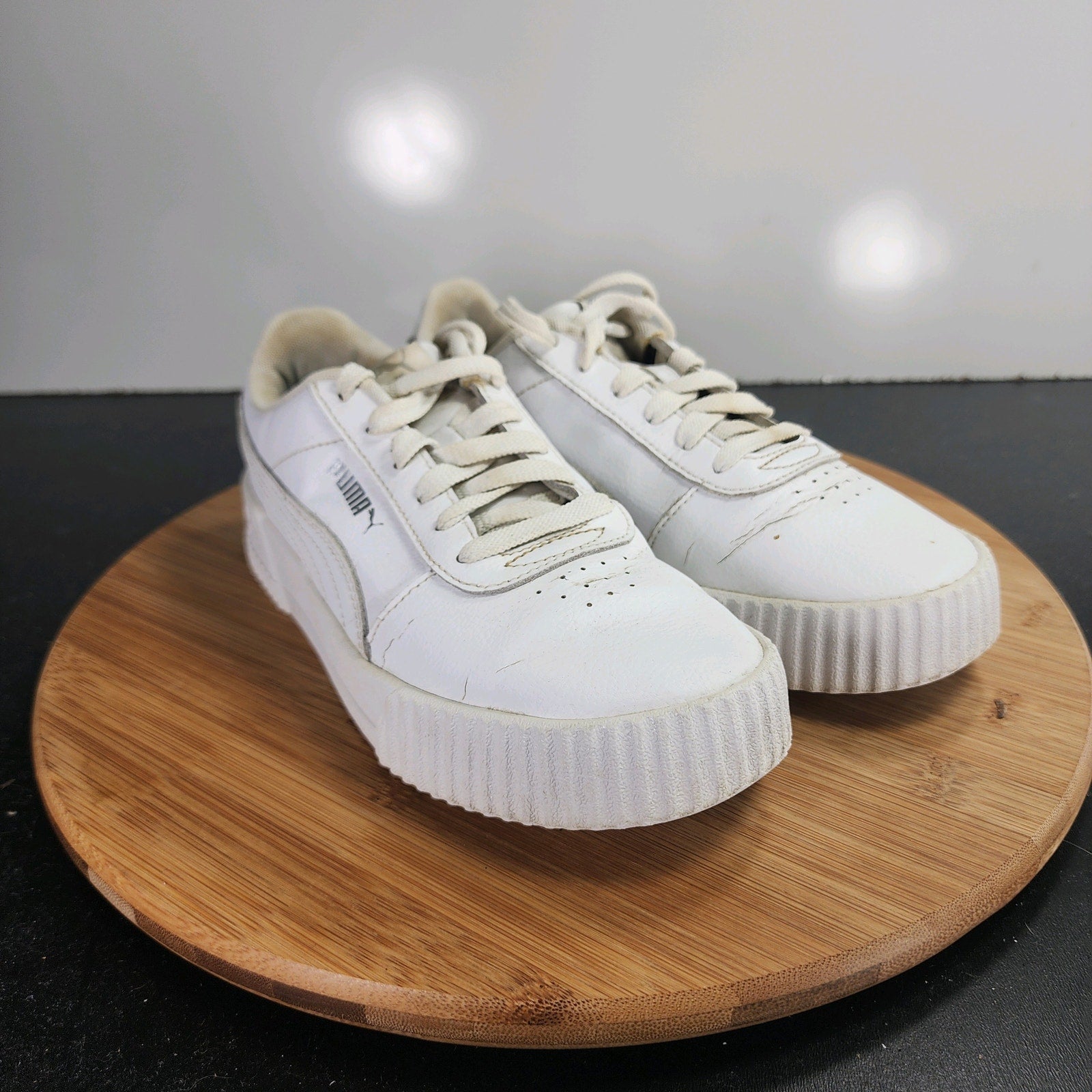 Womens PUMA Carina Sz 6.5 009860 White Leather Casual Lifestyle Sneakers Shoes