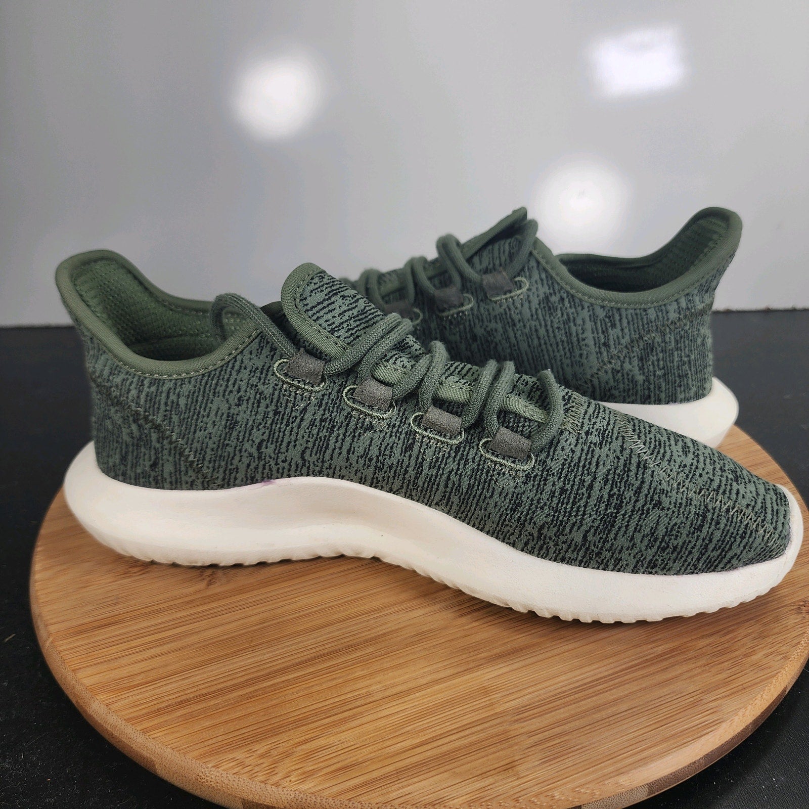 Women's Adidas Tubular Shadow Sz 9.5 010077 Green Knit Casual Walking Sneakers