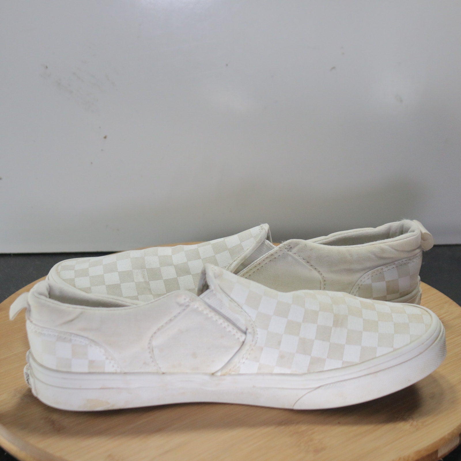 VANS Classic Slip On Sz 6youth=7.5women 008298 Gray White Check Skating Sneakers