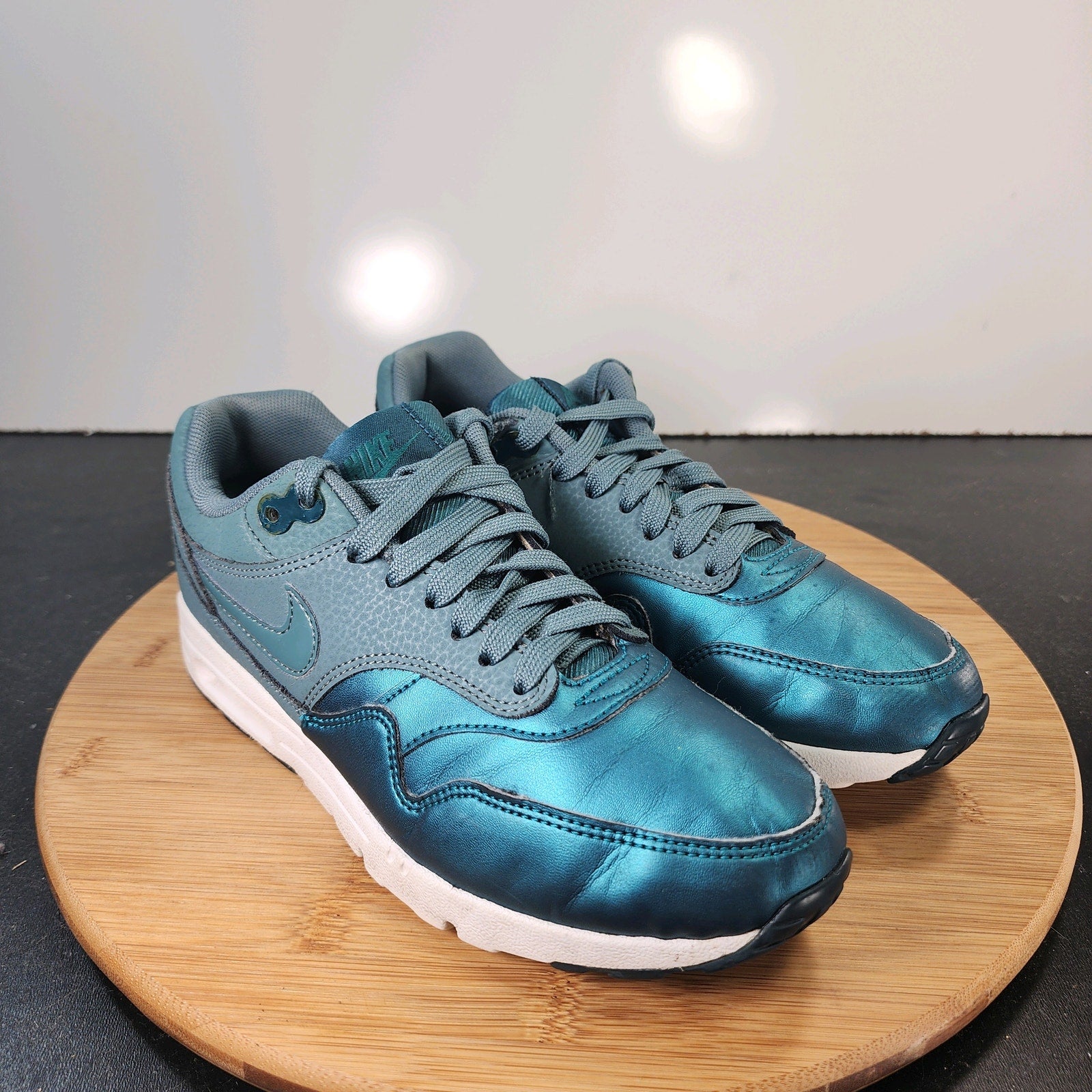 Women's Nike Air Max 1 Low Sz 6 010311 Teal Blue Leather Running Sneakers Shoes