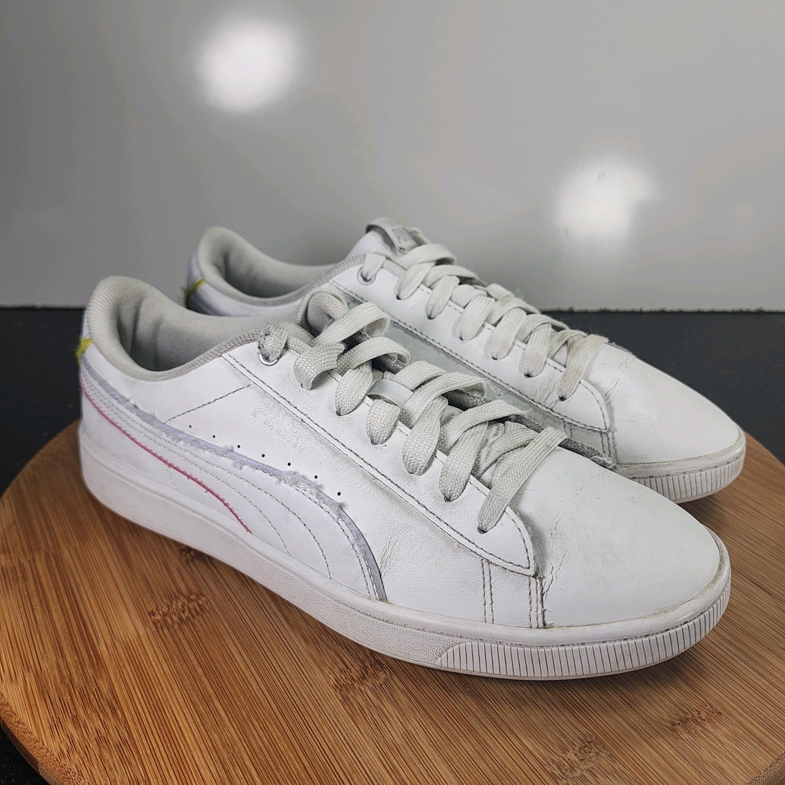 Womens Puma Smash v2 Low Sz 8 010223 White Leather Running Casual Sneakers Shoes