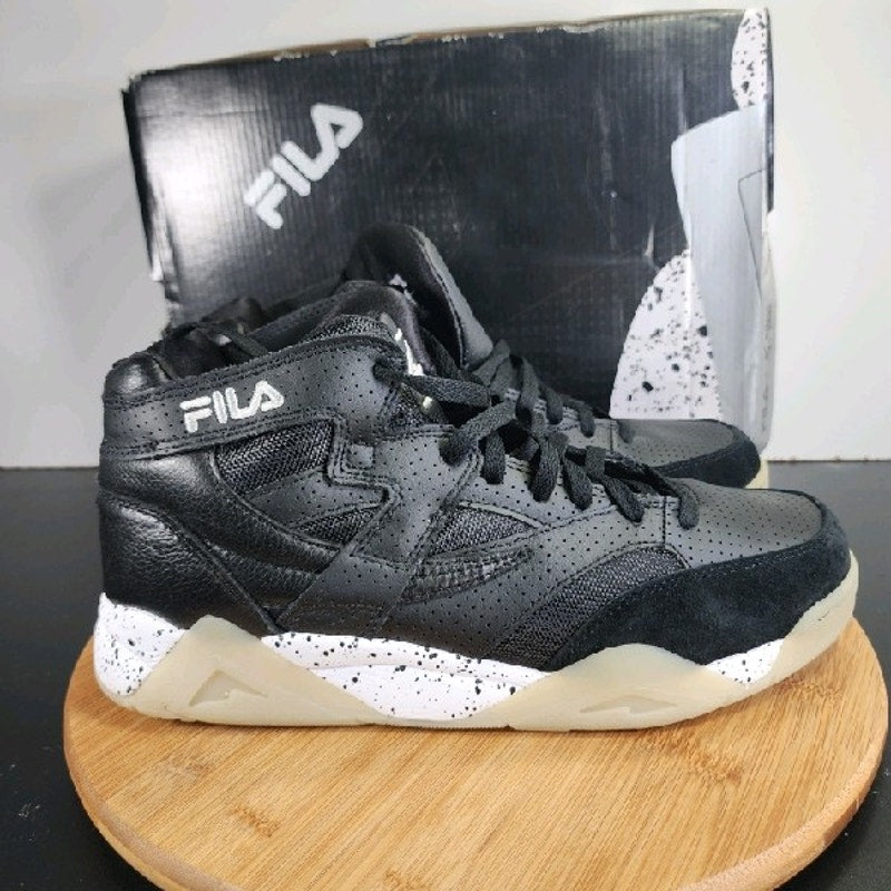 FILA Cage Mid Sz 11.5 Mens 008846 Black White Leather Basketball Sneakers Shoes