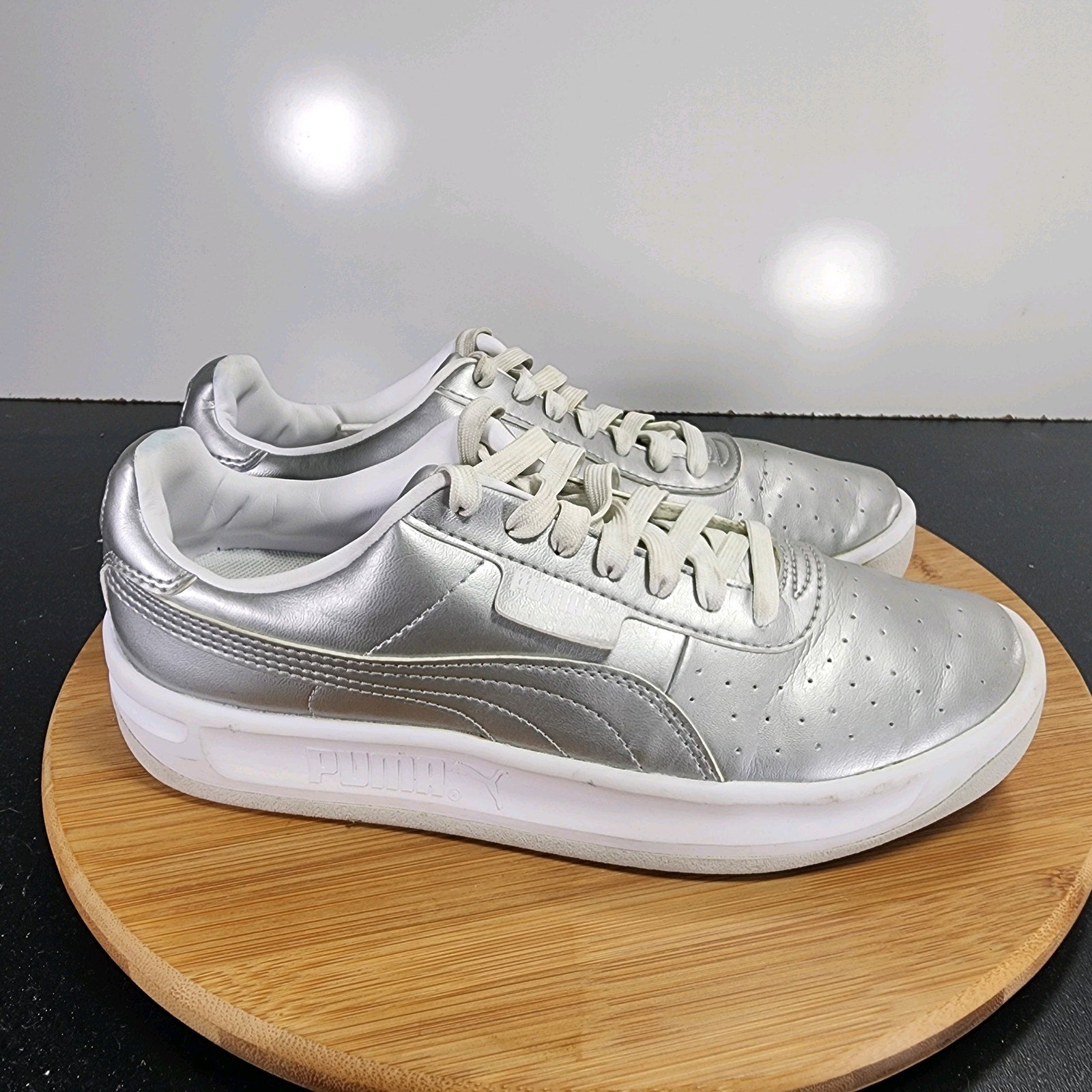 PUMA California Sz 6Youth=7.5Womens 009377 Gray Metallic Leather Casual Sneakers