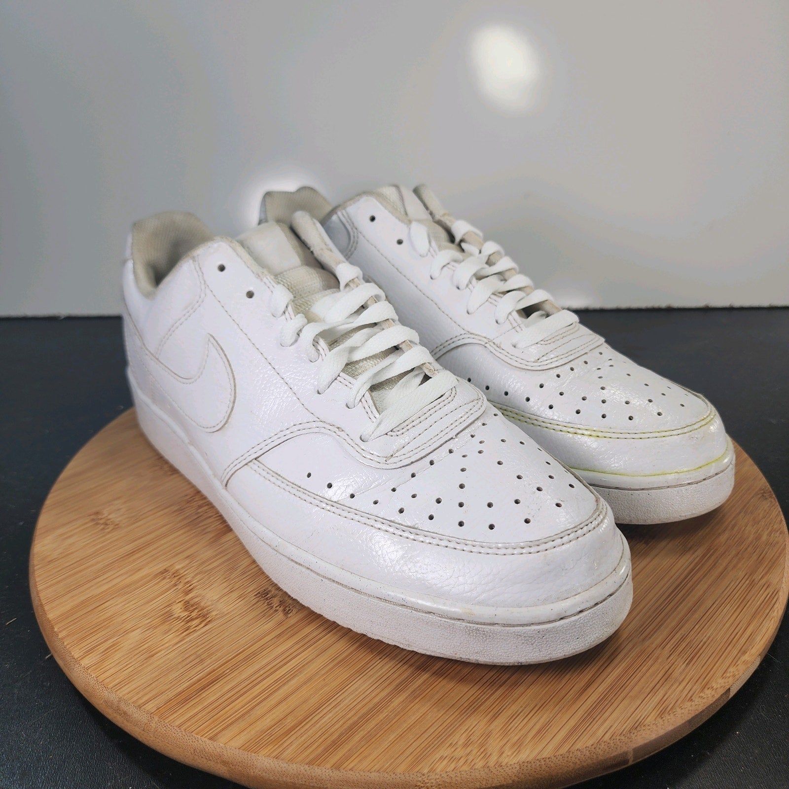 Men's Nike Court Vision Low Sz 11 010287 Triple White Leather Casual Sneakers