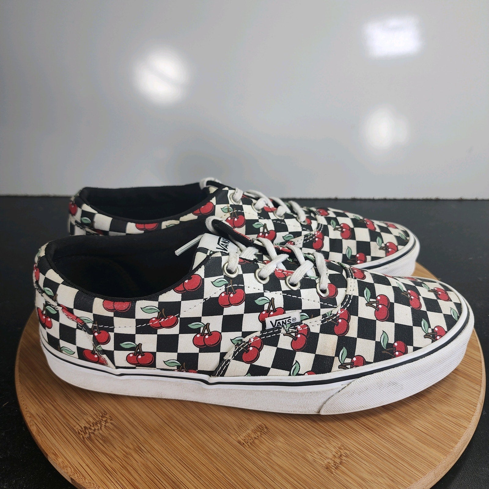 Women's VANS Classic Slip On Sz 11 010070 Black Canvas Cherry Skating Sneakers