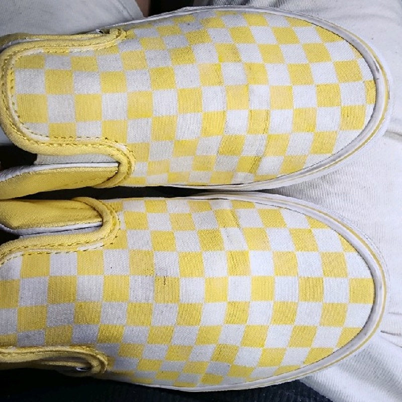 VANS Classic Slip On Sz 6 Youth=7.5Womens 008835 Yellow Check Skating Sneakers