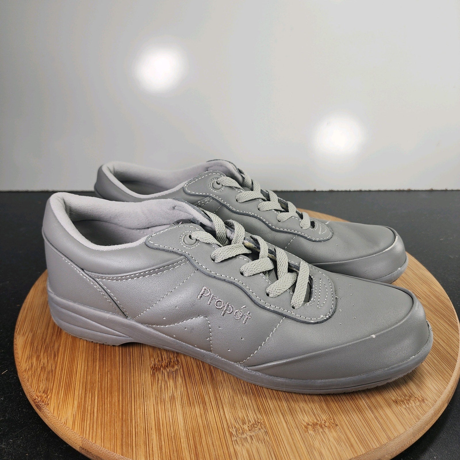 Women's Propet Washable Walkers Sz 9 010174 Grey Leather Walking Sneakers Shoes