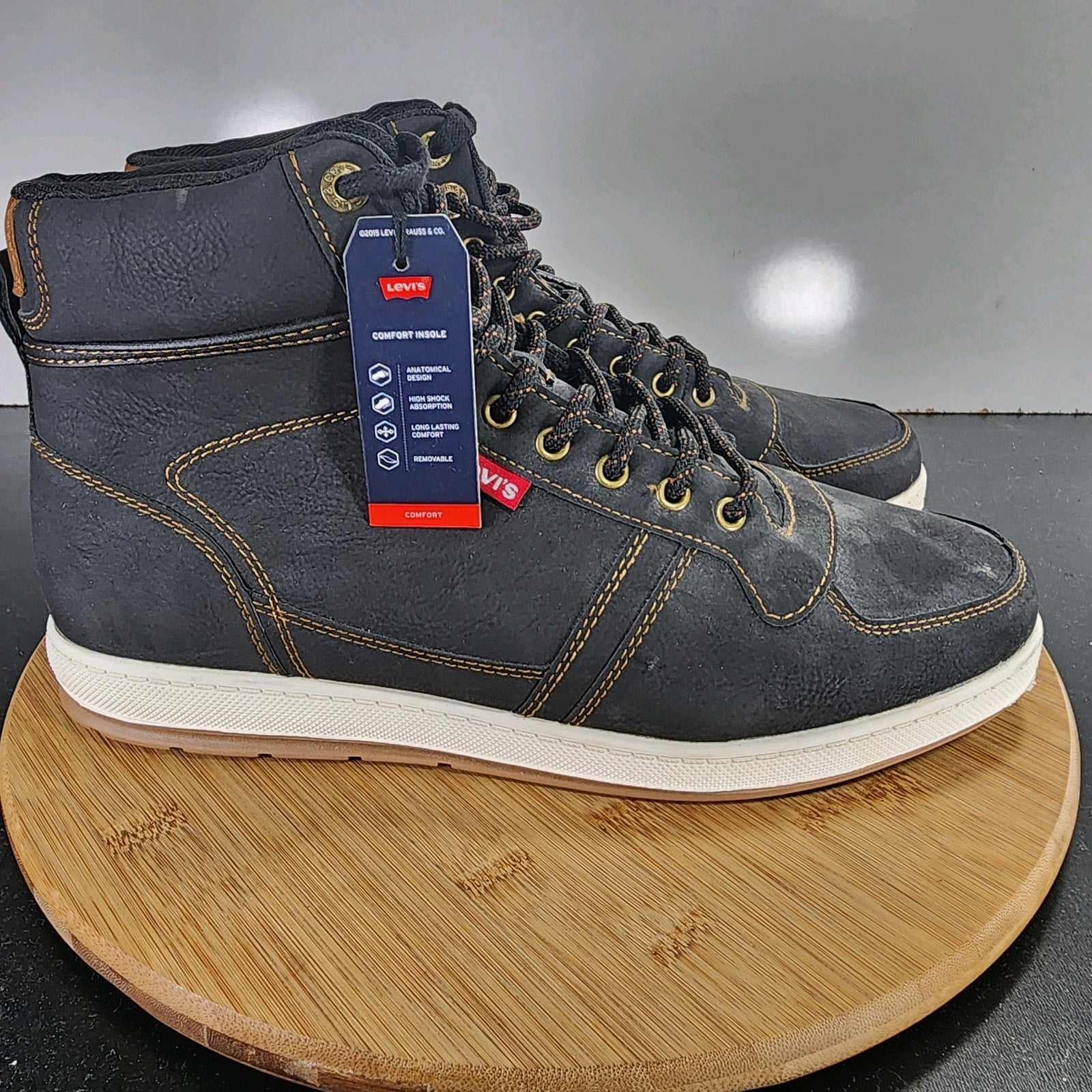 Levi's Stanton Waxed Mid Sz 10.5 Mens 009402 Black Brown Comfort Casual Sneakers