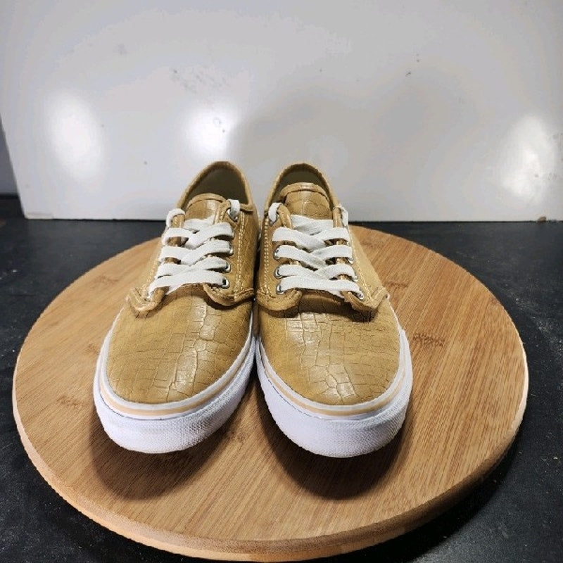 VANS Camden Low Sz 8.5 Womens 008907 Tan White Leather Skateboarding Sneakers