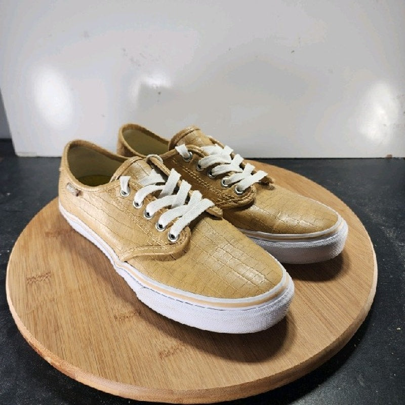 VANS Camden Low Sz 8.5 Womens 008907 Tan White Leather Skateboarding Sneakers