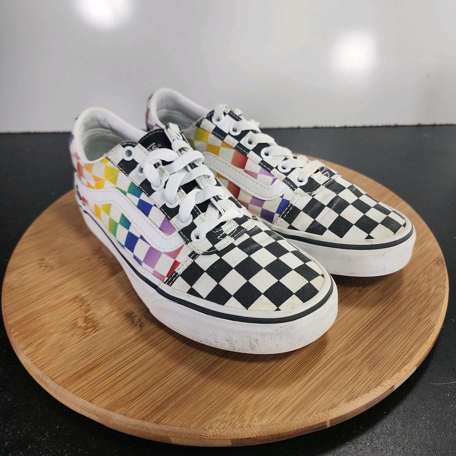 VANS Old Skool Sz 7.5 Womens 009753 Black White Canvas Check Skating Sneakers