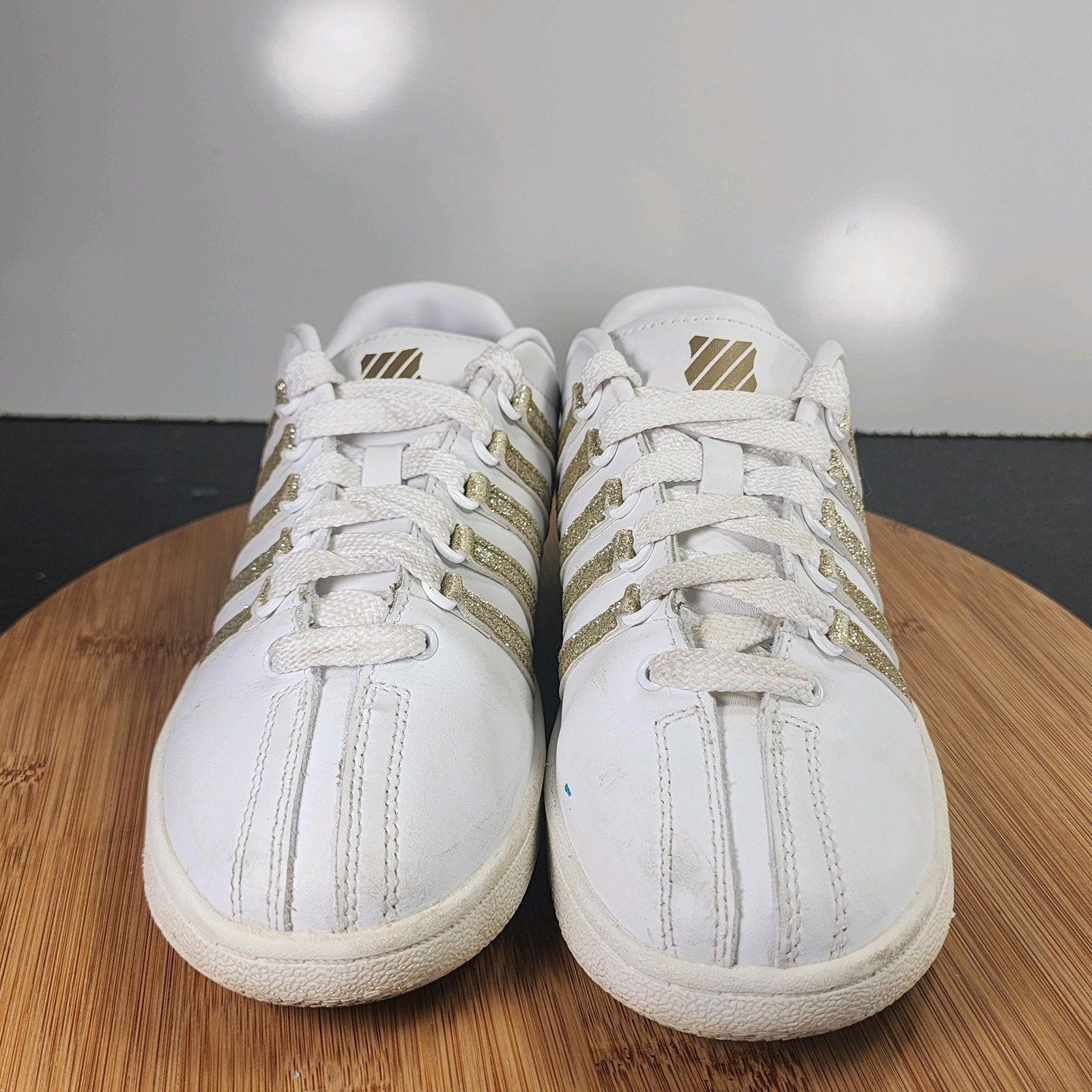 Sz 4.5 Youth Fit 5.5Women's K-Swiss Classic 010153 White Glitter Casual Sneakers